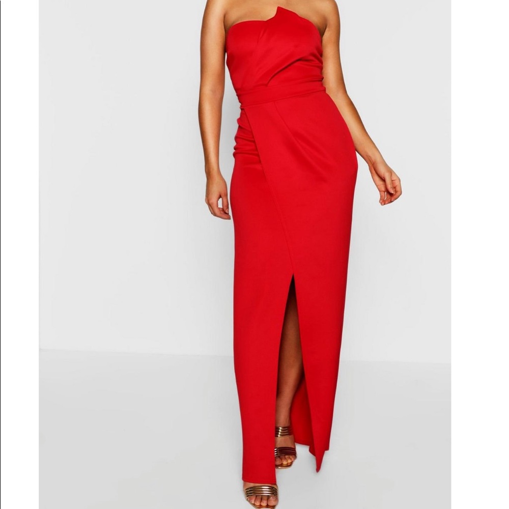 Bandeau Wrap Detail Split Maxi Dress